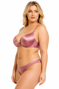 Ensemble soutien-gorge à armatures et culotte taille haute en satin polyester uni, effet métallisé, pour femme grande taille, 2 pièces sans couture - Product Image 2