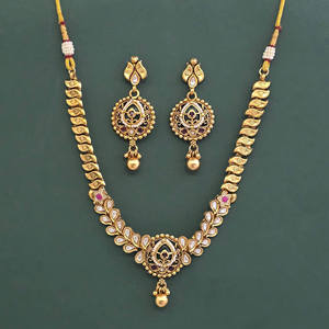 Exportador de Joyería Artificial de Moda en India, Collar Antiguo HerAntique Heritage con Baño de Oro Mate 231874 - Product Image 1