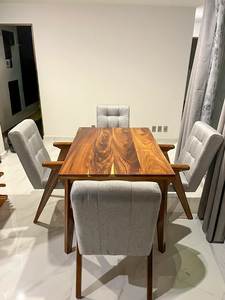 Juego de Comedor Contemporáneo de Madera de Teca, Silla con Brazos Tapizados Modernos, Muebles de Comedor Elegantes de Madera Sólida para Apartamento o Villa - Product Image 2