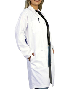 Bata de laboratorio larga blanca unisex, uniforme de algodón y poliéster para médicos, enfermeras y personal de hospitales, para hombres y mujeres. - Product Image 6