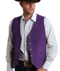 Chaleco de Negocios para Hombre, de Gamuza Dorada, Cuero y Lona Impermeable, Estilo Vintage Vaquero Occidental, Corte Regular y Ajustado - Product Image 2