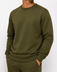 Sweat-shirt en maille à col rond pour homme, coupe classique, couleur unie vert olive, 400 GSM, vêtements d'hiver décontractés pour homme - Product Image 4
