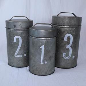 Retro Metal Food Storage Canisters With Lids Numbered 1 2 3 Cylinder Shape For Kitchen Spice Preservation - Product Image 1