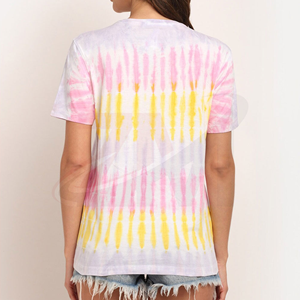 Camiseta de Manga Corta con Cuello Redondo y Estampado Tie Dye para Mujer, Corte Holgado, Informal, 100% Algodón Jersey, Primavera Verano, Rosa, Amarillo, Blanco - Product Image 2