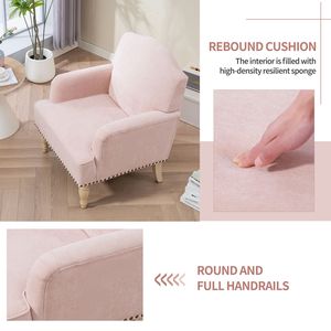 Poltrona Club Moderna Retrò in Tessuto con Gambe in Legno e Finitura con Borchie, Comoda Poltrona Imbottita per Soggiorno - Product Image 3
