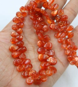 Perles de pierre de soleil orange lisses en forme de poire, goutte d'eau, briolette, pierres précieuses naturelles pour la fabrication de bijoux - Product Image 5