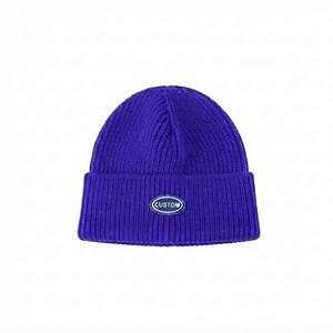 Royal <b>purple</b> Custom Unisex Adult Winter Beanie <b>Hat</b> Quick Dry Breathable 100% Acrylic Dobby Pattern Ribbed Knit Luminous/Glitter - Product Image 1