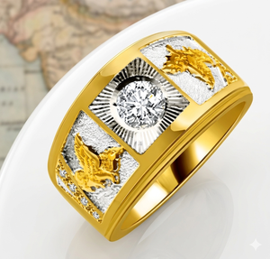 Akhand Bharat <b>Map</b> Gold Diamond Ring Two Tone Textured 18K Gold Lab Created Statement Jewelry Unique Cultural Heritage Unisex - Product Image 1