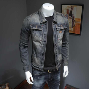 Veste en jean décontractée pour homme, style robuste, bleu, fermeture boutonnée, vêtement d'extérieur, streetwear tendance, article de haute qualité - Product Image 4