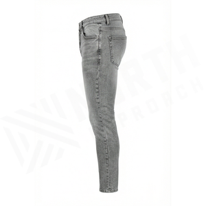Jean slim en denim délavé pour homme, taille mi-haute, coupe droite, en coton, style décontracté, collection automne - Product Image 3