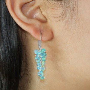 Blue <b>Opal</b> Sterling Silver Rhodium Plated Dangle Drop <b>Earrings</b> Beaded Chain Flower Design for Women-Wedding Engagement Gift - Product Image 3