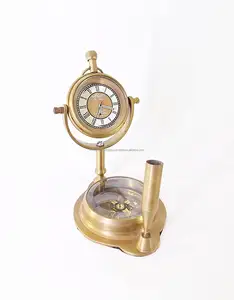 Настольные часы с морским компасом, антикварные лондонские морские часы Виктория, латунная антикварная подставка для ручек для украшения дома, золото