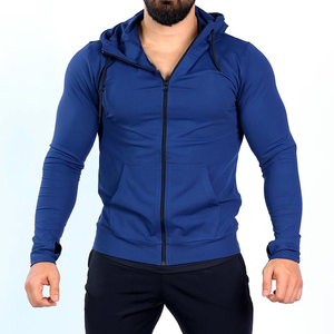 Chaqueta de Forro Polar con Capucha y Cremallera para Hombre, Color Azul Sólido, Transpirable, de Spandex y Poliéster, para Otoño, Corte Ajustado, Largo Regular - Product Image 5