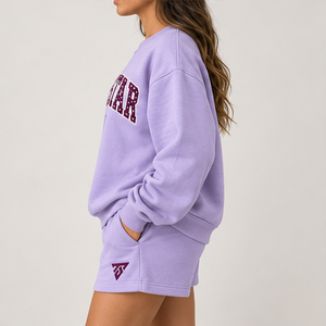 Women's Lavender Polka Letter Crew Neck 2-Piece <b>Shorts</b> <b>Set</b> Custom Casual Sportswear - Product Image 4