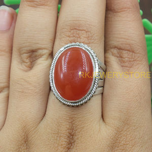 Natural Carnelian Oval Cabochon <b>Ring</b> 925 Sterling Silver Handmade <b>Statement</b> <b>Ring</b> Vintage Boho Carnelian Jewelry Gift For Women - Product Image 5