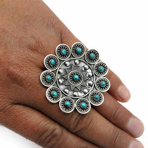 Gorgeous Handmade Jewelry In 925 Sterling Silver Flower Design Multi Turquoise Gemstone <b>Adjustable</b> <b>Ring</b> For Weddings Engagements - Product Image 2