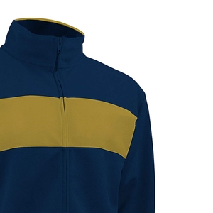 INDEX Men's Navy Blue Fleece Jacket with Gold Color Blocking Full Zip Sporty Athletic Wear Autumn Training Jacket - Product Image 4