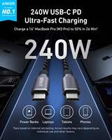 Câble USB C vers USB C Anker A88E2 Prime, 240W, 6 pieds, câble de charge rapide USB C, version améliorée en nylon tressé