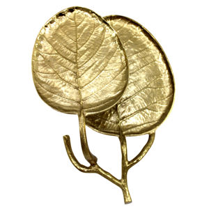 Plateau décoratif moderne pour table d'appoint, double plateau en aluminium, motif feuille dorée, pour la maison et les mariages - Product Image 5