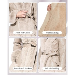 Abrigo Largo de Piel Genuina con Ribete de Pelo para Mujer, Elegante Abrigo de Invierno de Borrego, Proveedor Mayorista de Ropa OEM Personalizada | - Product Image 5