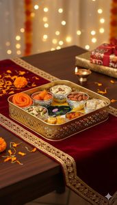 Plateau en métal décoratif avec impression émail et motif Pichwai, avec pot, pour décoration intérieure, cadeau de retour, souvenir de mariage - Product Image 2