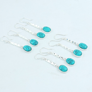 Pendientes Colgantes de Turquesa Natural, Plata de Ley Martillada, Joyería con Piedras Preciosas, Estilo Boho, Proveedores Mayoristas - Product Image 2