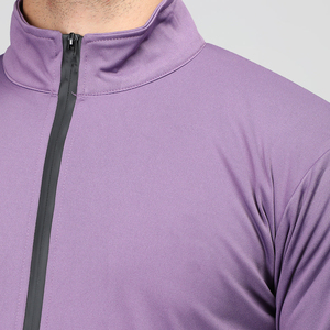 <b>Men's</b> Purple Stand Collar Zipper <b>Racer</b> <b>Jacket</b> Sporty Solid Color Quick Dry Polyester Spring Wear Slim Fit Regular Length - Product Image 3