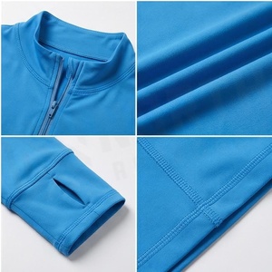 Blue Full Sleeve Zipper Front <b>Yoga</b> <b>Jacket</b> Solid Color Breathable Spandex Polyester Women's Sportswear - Product Image 4