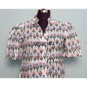 Hermoso Vestido Midi de Verano, Dulce y Lindo, 100% Algodón, Estampado Digital, Cuello en V, Manga Corta, Silueta en A, para Fiesta, con Bolsillos - Product Image 2