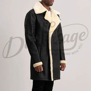 Abrigo Largo de Cuero Genuino Negro para Hombre, Abrigo de Invierno Cálido con Forro de Piel de Oveja, Abrigo de Lujo con Cuello de Piel - Product Image 6