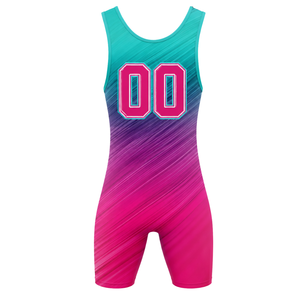 Singlet de Lucha Sublimado en Color Verde Azulado y Rosa para Hombre, Ropa Deportiva de Poliéster, Uniforme Deportivo sin Mangas para Entrenamiento y Combate - Product Image 3