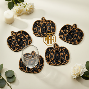 Black Gold Pumpkin Beaded Coaster Handmade Eco-Friendly Modern Customized Color Decorative Drink Mats NOORIMS AKBAR HANDICRAFTS - Product Image 1