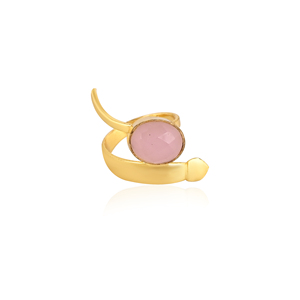 Bague en laiton avec pierre précieuse en calcédoine rose faite à la main, bijoux en laiton élégants pour femmes - Product Image 1