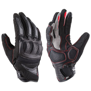 Guantes de Motociclismo de Cuero Genuino Negro y Rojo, con Malla, Protección Completa en los Nudillos, Palma Acolchada, Resistentes al Viento y Muñequera Ajustable - Product Image 1