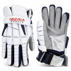 Gants de lacrosse Iberia Sports blancs/gris rembourrés pour hommes et femmes, entraînement et compétition - Product Image 1