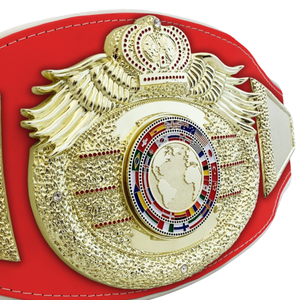 เข็มขัดแชมป์สีแดงแบบปรับแต่งได้ พร้อมดีไซน์มงกุฎและลูกโลก เข็มขัดแชมป์คุณภาพสูงสำหรับนักสะสมกีฬาสำหรับงานอีเว้นท์ - Product Image 3