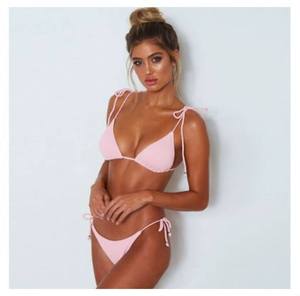 Womens Solid Color <b>Bikini</b> <b>Set</b> Two Piece Swimwear Beach Pool Summer Vacation Adjustable Bathing Suit Minimal Style - Product Image 1