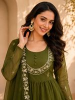Traje Anarkali para mujer con dupatta, manga larga, largo hasta el suelo, vestido indio pakistaní para bodas y fiestas.