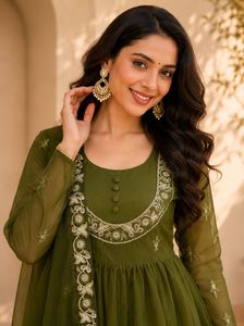 <b>Women</b> Anarkali <b>Suit</b> With Dupatta Long Sleeve Floor Length Indian Pakistani Dress For <b>Wedding</b> Party - Product Image 3
