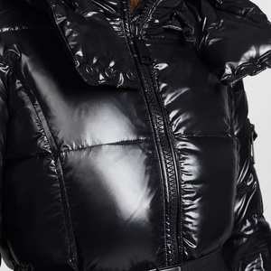Women's Quilted Jacket <b>Black</b> Stand Collar Full Sleeve Winter Polyester Wadding Zipper Closure Adjustable Waist - Product Image 6