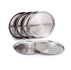 Assiettes de service rondes modernes en acier inoxydable poli, ensemble de vaisselle en métal durable pour les réceptions et les dîners - Product Image 1