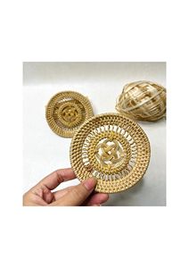 Plato de Bambú Hecho a Mano con Forma de Flor, Estilo Costero de Lujo, Salvamanteles de Concha, Posavasos de Mosaico de Madreperla, Decoración Natural para el Hogar - Product Image 1