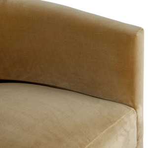 Fauteuil sculptural en velours camel avec cadre en teck massif pour salon - Product Image 5
