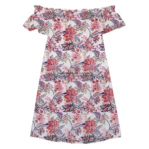 Private Label Swim Off Shoulder Dress 2026 Hot-Selling New Printed Color Off-Piece Breathable Hand <b>Block</b> <b>Print</b> Dress - Product Image 4