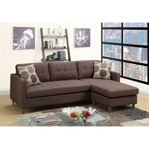 Divano Componibile Modulare con Schienale Trapuntato in Cioccolato, Chaise Longue Reversibile con Cuscino in Materiale Polifibra per Arredamento Soggiorno - Product Image 1