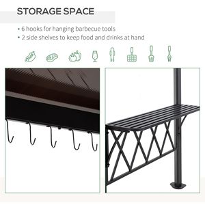 Gazebo per Barbecue da Patio 8,3 Piedi con Ripiani e Ganci, Tettoia Parasole Nera per Utensili - Product Image 5
