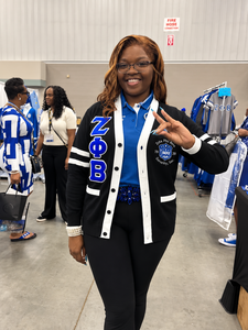 Suéter Cárdigan de Punto Acrílico Personalizado con Bordado de la Hermandad Zeta Phi Beta para Mujer, Estilo Universitario, para Invierno - Product Image 2