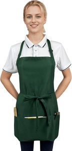 Delantal de algodón verde con bolsillos, cierre con lazo de tela tejida, para uniforme de camareros de restaurante y bar, para mujer - Product Image 3