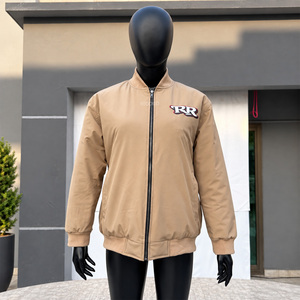 Chaqueta Bomber con Logotipo RR para Hombre, Otoño, Color Sólido, Manga Larga, Cuello Alto, Cierre de Cremallera, Diseño Acolchado con Relleno de Poliéster - Product Image 1