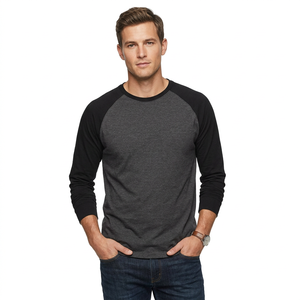 Camiseta de manga larga raglán para hombre, cuello redondo, color sólido, ribete en contraste, informal, tejida, 100% algodón, corte regular, hecha en Bangladesh - Product Image 1